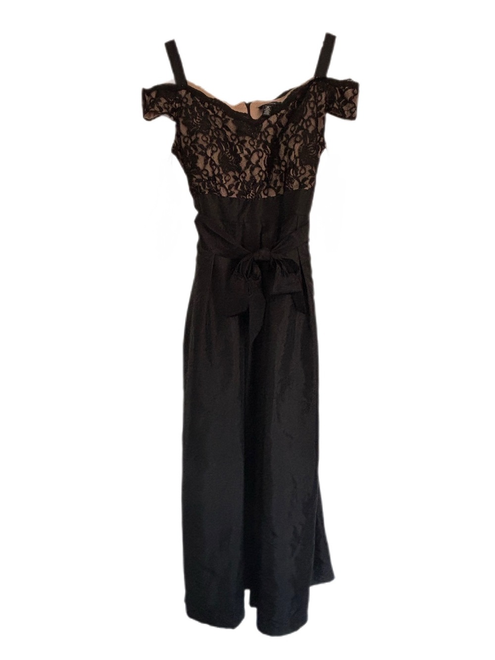 R&M Richards Size 16 Black Lace Off-The-Shoulder Formal Gown Glitter Bodice